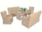 Eleganckie meble technorattanowe dla 8 osób - 2 sofy, 2 fotele i duży stół polywood - Beige