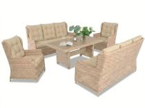 Eleganckie meble technorattanowe dla 8 osób - 2 sofy, 2 fotele i duży stół polywood - Beige