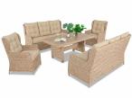 Eleganckie meble technorattanowe dla 8 osób Fiorento - 2 sofy, 2 fotele i duży stół polywood - Beige