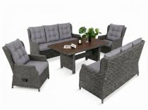 Eleganckie meble ogrodowe technorattanowe premium dla 8 osób z regulacją foteli ze stołem polywood Fiorento - Anthracite