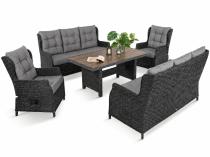 Eleganckie meble ogrodowe technorattanowe premium dla 8 osób z regulacją foteli ze stołem polywood Fiorento - Anthracite