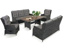 Eleganckie meble ogrodowe technorattanowe premium dla 8 osób z regulacją foteli ze stołem polywood Fiorento - Anthracite