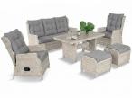 Meble technorattanowe z sofą 178cm, 2 fotelami z regulacją, 2 pufami i stołem obiadowym Fiorento - Grey Polywood