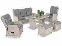 Meble technorattanowe z sofą 178cm, 2 fotelami z regulacją, 2 pufami i stołem obiadowym Fiorento - Grey Polywood