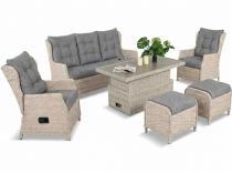 Meble technorattanowe z sofą 178cm, 2 regulowanymi fotelami i stołem podnoszonym Fiorento Dining - Grey Polywood