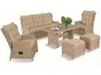 Meble technorattanowe z sofą 178cm, 2 fotelami z regulacją, 2 pufami i stołem obiadowym Fiorento - Beige Polywood