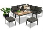 Metalowy narożnik na taras z pufami o stołem 120cm Sodor Corner - Dark Grey Polywood