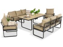 Jasny komplet mebli metalowych na taras dla 8 osób - sofy, fotele, stół 160x90 - Panaon Grande WB