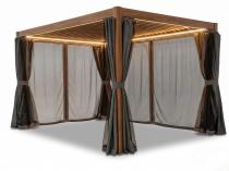 Nowoczesna pergola z oświetleniem, zasłonami i moskitierami Nefir 2.0 LED 3x4 - Woodlook