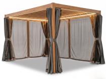 Nowoczesna pergola z oświetleniem, zasłonami i moskitierami Nefir 2.0 LED 3x4 - Woodlook