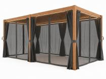 Drewnopodobna pergola tarasowa 3x6 z oświetleniem zasłonami i moskitierami Nefir 2.0 - Woodlook