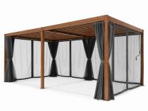 Drewnopodobna pergola na taras 4x5 z zasłonami i moskitierami Nefir 2.0 - Woodlook