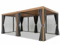 Duża pergola lamelowa w kolorze drewna Nefir 2.0 4x6 + zasłony+ moskitiery - Woodlook