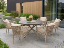 Zestaw mebli ogrodowych premium - okrągły stół 140 cm i 6 foteli - Orio - Cashmere Beige