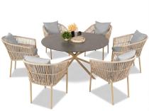 Ekskluzywny komplet mebli tarasowych - stół i 6 foteli z plecionką rope - Orio Cashmere Chrome
