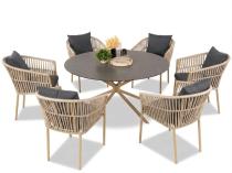 Zestaw mebli obiadowych na taras - okrągły stół 140 cm i 6 krzeseł Orio - Cashmere Slate