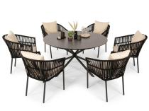 Nowoczesny komplet mebli obiadowych z aluminium - okrągły stół i 6 foteli - Orio - Black Beige