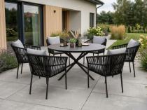 Aluminiowy zestaw ogrodowy z okrągłym stołem 140 cm + 6 foteli - Orio - Black Chrome