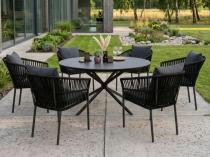 Meble tarasowe premium z okrągłym stołem i 6 krzesłami - Orio - Black Slate