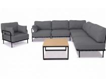 Narożnik ogrodowy 5-osobowy, antracyt – stal nierdzewna, modułowy, olefin, premium meble tarasowe Salve 5 Plus