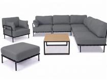 Zestaw wypoczynkowy ogrodowy modułowy 7-osobowy, szary – stal nierdzewna, olefin premium - Salve 5 Comfort + stolik