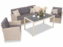 Szare meble ogrodowe z technorattanu dla 5 osób ze stołem obiadowym 140x70 Cofete Grey Cream