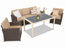 Cofete Dining bez puf – Brown + Stół Sodor/Doros 140x70 - White