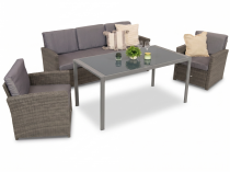 Cofete Dining bez puf – Dark Grey + Stół Sodor 140x70 - Silver