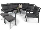 Komplet ogrodowy metalowy z narożnikiem, fotelem i pufami - Doros Corner XL - Dark Grey