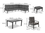 Aluminiowy narożnik ogrodowy z fotelem, pufami i stołem 150x90cm Tavaro Corner Antracite