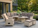 Narożnik ogrodowy premium z fotelem regulowanym, dużym stołem polywood i 2 pufami, komplet dla 9 osób - Fiorento Grey