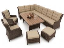 Elegancki zestaw technorattanowy z narożnikiem, fotelami i pufami dla 11 osób - Fiorento Corner XL - Brown
