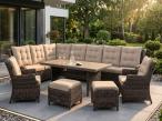 Elegancki zestaw technorattanowy z narożnikiem, fotelami i pufami dla 11 osób Fiorento Corner XL - Brown