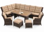 Elegancki zestaw technorattanowy z narożnikiem, fotelami i pufami dla 11 osób - Fiorento Corner XL - Brown