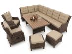 Duży narożnik ogrodowy z fotelami z regulacją oparcia i pufami Fiorento Corner Plus XL - Brown