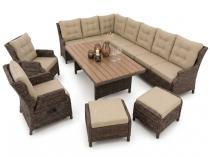 Duży narożnik ogrodowy z fotelami z regulacją oparcia i pufami Fiorento Corner Plus XL - Brown