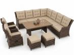 Duży narożnik ogrodowy z fotelami z regulacją oparcia i pufami Fiorento Corner Plus XL - Brown