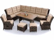 Duży narożnik ogrodowy z fotelami z regulacją oparcia i pufami Fiorento Corner Plus XL - Brown