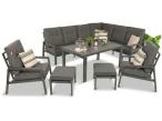 Aluminiowy zestaw ogrodowy dla 10 osób z narożnikiem, 2 fotelami, pufami i stołem 150x90 cm Tavaro Corner Antracite
