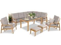 Zestaw mebli ogrodowych z narożnikiem 6-osobowy z fotelem i dużym stołem 180cm Tavaro Corner Plus Wood