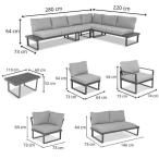Modułowy narożnik ogrodowy 280x220cm z ławą i fotelem Panaon LG