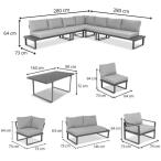 Metalowy narożnik na taras z dużym, wysokim stołem 160cm - Panaon Corner XXL - Light Grey