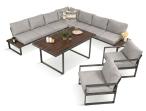 Duży modułowy narożnik ogrodowy z dwoma fotelami i stołem 160 cm - Panaon Corner XXL Light Grey