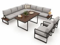 Duży modułowy narożnik ogrodowy z dwoma fotelami i stołem 160 cm - Panaon Corner XXL Light Grey