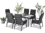 Grafitowe meble obiadowe na taras - stół 150cm + 6 foteli - Renalo Dining 6+1