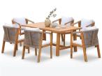 Komplet mebli obiadowych drewnianych akacjowych na taras - stół i 6 krzeseł Rovina - Cream Teak