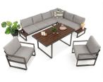 Meble tarasowe ze stołem 160cm i dwoma fotelami Panaon Corner XL - Light Grey