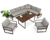 Meble tarasowe ze stołem 160cm i dwoma fotelami Panaon Corner XL - Light Grey