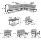 Meble tarasowe ze stołem 160cm i dwoma fotelami Panaon Corner XL - Light Grey