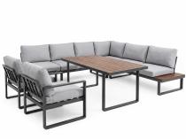 Meble tarasowe ze stołem 160cm i dwoma fotelami Panaon Corner XL - Light Grey